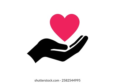 Hands Holding Heart Care Icon for Websites, heart care symbol, love and care symbol, healthcare love icon, flat heart in hands icon