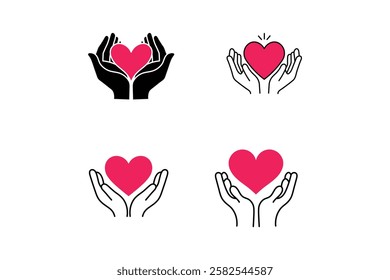 Hands Holding Heart Care Sticker Design, heart care symbol, love and care symbol, healthcare love icon, flat heart in hands icon