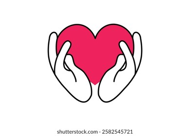 Hands Holding Heart Care Symbol for Mental Health, heart care symbol, love and care symbol, healthcare love icon, flat heart in hands icon