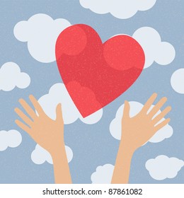 hands holding the heart. charity