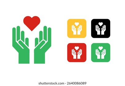 Hands holding a heart Charity and Care Icon