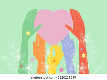 Hands holding heart. Charity donation. Support concept. Self, skin or body care, share love, love yourself icon. Hands holding heart. International Day of Non-Violence. Human hands give support