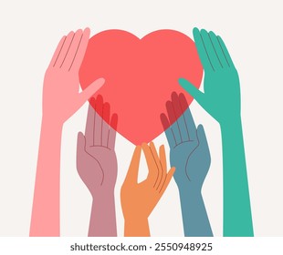 Manos sosteniendo el corazón. Donación de caridad. Concepto de Asistencia. Cuidado personal, de la piel o del cuerpo, compartir el amor, amarse a sí mismo icono. Manos sosteniendo el corazón. Día Internacional de la No Violencia. Las manos humanas dan Asistencia