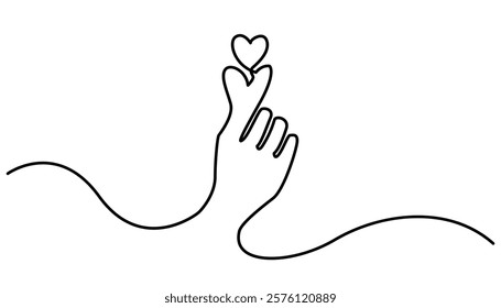 Hands holding heart continuous one line art drawing. Charity donation linear symbol