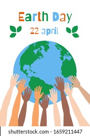 Hands holding a heart and Earth symbol. International Day of Peace. Flat design, vector illustration