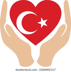 Hands holding a heart with a flag of Turkey