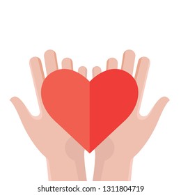 Hands holding a heart. Flat design vector illustration. - Vector illustration