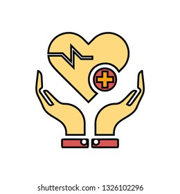 Hands holding heart - health protection icon vector