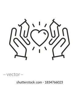 Hands Holding Heart Icon, Concept Charity Or Donate, Health Family Care Or Insurance, Thin Line Symbol On White Background - Editable Stroke Vector Illustration