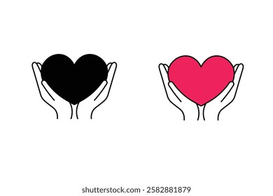 Hands Holding Heart Icon for Emotional Care, love and care icon, donation symbol, healthcare icon, mental health awareness