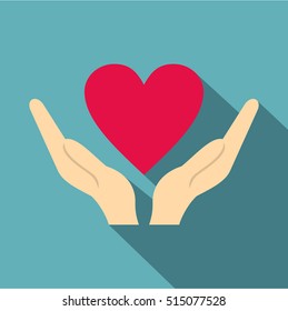 Hands holding heart icon. Flat illustration of hands holding heart vector icon for web design