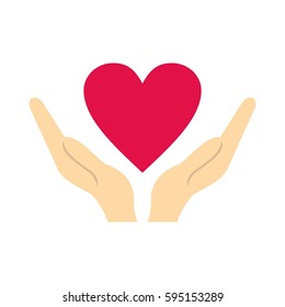 Hands holding heart icon in flat style isolated on white background vector illustration