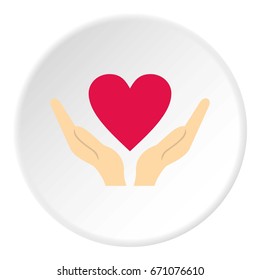 Hands holding heart icon in flat circle isolated vector illustration for web