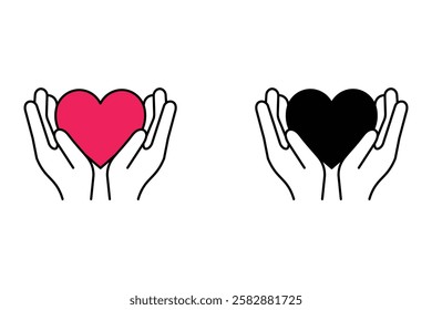 Hands Holding Heart Icon for Medical and Health, love and care icon, donation symbol, healthcare icon, mental health awareness