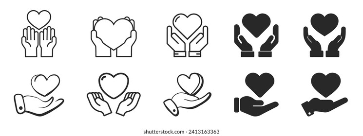 Hands holding heart icon set. Healthcare,Donation and giving aid concept