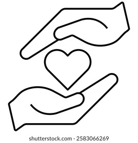 Hands holding heart icon set. Healthcare, Donation and giving aid concept. Vector Heart and Hand Monochrome Icon Set. Donate Icon Black and White Vector Graphic. Design eps 10