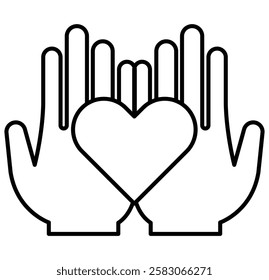 Hands holding heart icon set. Healthcare, Donation and giving aid concept. Vector Heart and Hand Monochrome Icon Set. Donate Icon Black and White Vector Graphic. Design eps 10