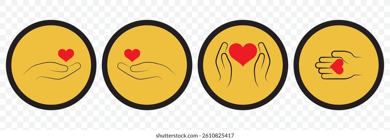 Hands holding heart icon set. Healthcare, Donation and giving aid concept. EPS 10