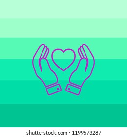 manos sujetando el icono del corazón. Manos llenas simples sujetando un icono cardíaco.