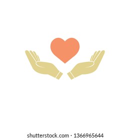 hands holding heart icon. Simple filled hands holding heart icon. On white background.