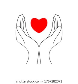 Hands Holding Heart Icon. Simple Filled Hands Holding Heart Icon. On White Background.