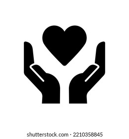 hands holding heart icon. Simple filled hands holding heart icon. On white background