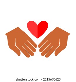 Manos sosteniendo el icono del corazón. Simple ilustración de manos sosteniendo un icono cardíaco para el diseño web. Manos de la salud sujetando un icono de vector plano cardíaco para aplicaciones y sitios web.