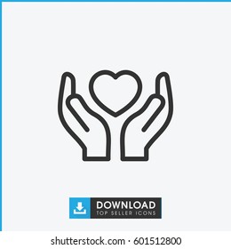 hands holding heart icon. simple outline hands holding heart vector icon. on white background.