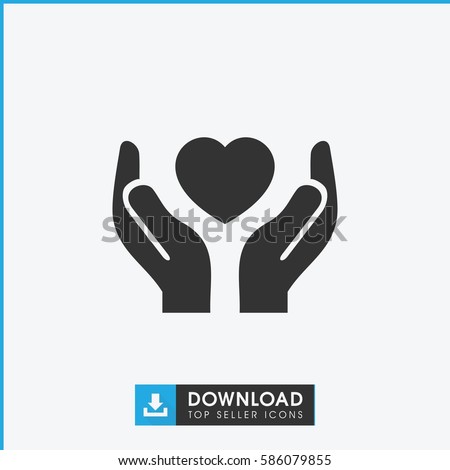 hands holding heart icon. Simple filled hands holding heart icon. On white background.