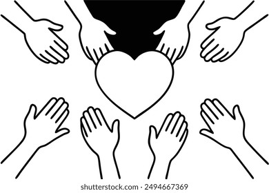 Hands holding heart line art modern artwork support