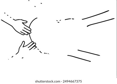 Hands holding heart line art contemporary piece humanity