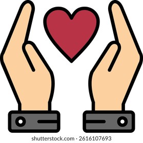 Hands Holding Heart Line Filled Vector Icon Design