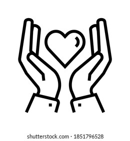hands holding heart line icon vector. hands holding heart sign. isolated contour symbol black illustration