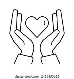 hands holding heart line icon vector. hands holding heart sign. isolated contour symbol black illustration