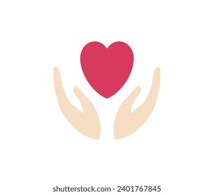 Hands holding heart line and solid icon logo	
