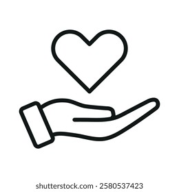 Hands holding heart linear icon. Love vector icon