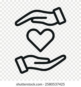 Hands holding heart linear icon. Love vector icon