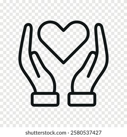 Hands holding heart linear icon. Love vector icon