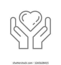 Hands holding heart, linear vector icon