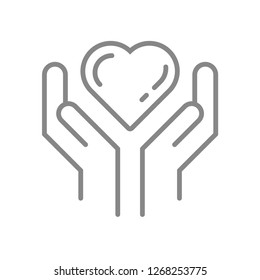 Hands holding heart, linear vector icon