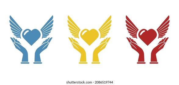 hands holding heart, love confession, vector illustration