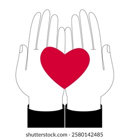 Hands holding heart. Love and fidelity. Vector simple illustration metaphor.