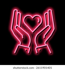 hands holding heart neon light sign vector. hands holding heart sign. isolated symbol illustration