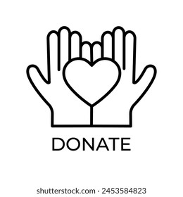 Hands holding heart outline icon. Editable stroke. Symbol for non-profit organization, charity or donation, fundraising event. Isolated vector illustration. 