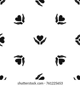 Hands holding heart pattern repeat seamless in black color for any design. Vector geometric illustration