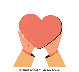 Hands holding heart. Posture of peace. Help, protection. Donation, heart love and selfcare. Psychology and mental health, wellness concept. On white background for your design
