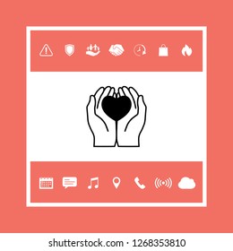 Hands holding heart - protection icon. Graphic elements for your design