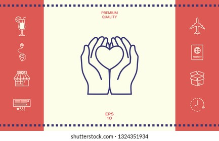 Hands holding heart - protection icon. Graphic elements for your design