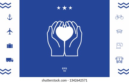 Hands holding heart - protection icon. Graphic elements for your design