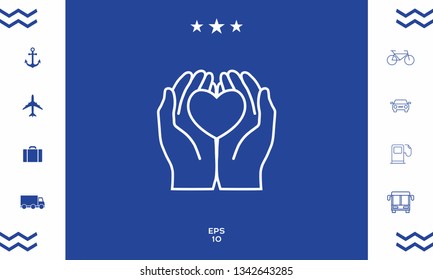 Hands holding heart - protection icon. Graphic elements for your design